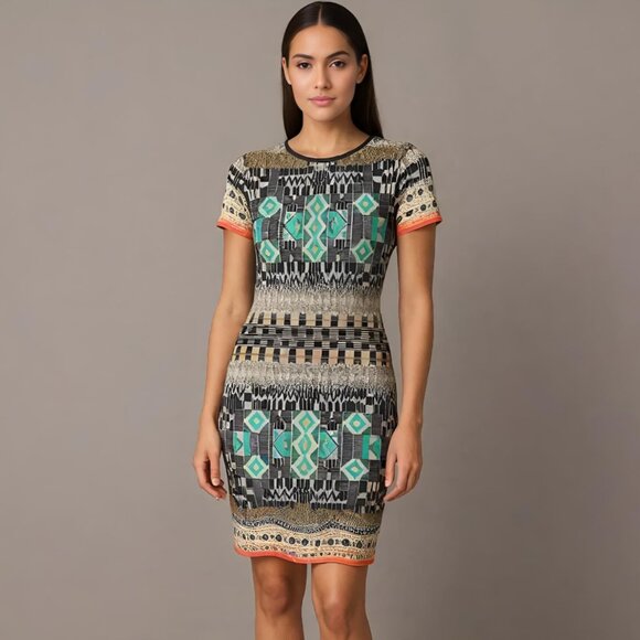 Clover Canyon Sheath Dress Scuba Knit Geometric Mosaic Print Bodycon Small - Picture 3 of 11